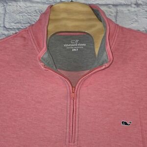 Vineyard Vines Men Pink Pima Cotton Pique Quarter Zip Pullover Sweater 2XLT Tall